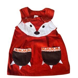 Wild Things Girls Dress 6-12 mos Fox Orange‎ Corduroy Overall Pockets Made in UK